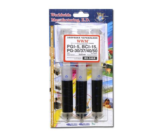 Заправочный набор WWM CANON PG-40 Black (3x20ml) (IR3.C40/B)