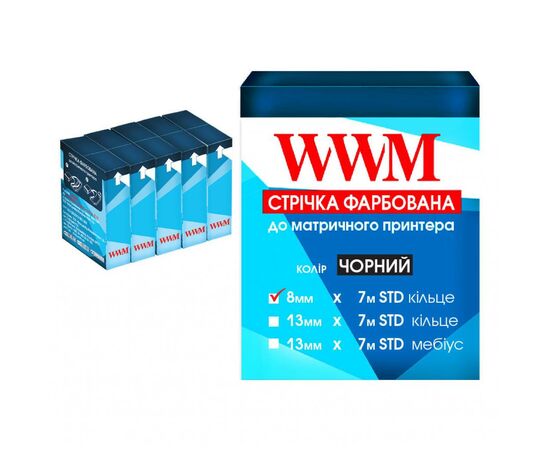 Лента к принтерам 8мм х 7м STD к. Black*5шт WWM (R8.7S5)