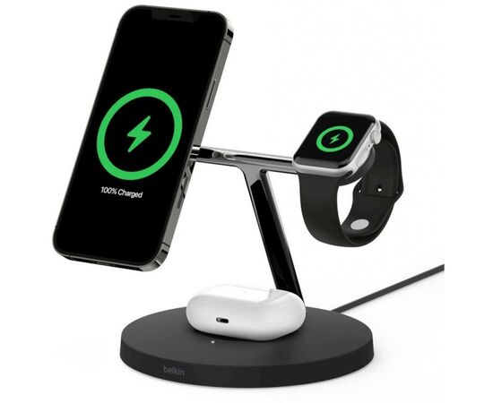 Зарядное устройство Belkin MagSafe 3in1 Wireless Charger, black (WIZ009VFBK), изображение 8 Зарядное устройство Belkin MagSafe 3in1 Wireless Charger, black (WIZ009VFBK), изображение 8
