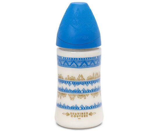 Бутылочка для кормления Suavinex круглая соска 3-позицийна Couture 270 мл синяя (304147)