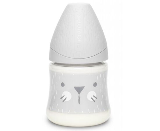 Бутылочка для кормления Suavinex Уютные истории с круглой соской медленный поток, 150 мл сера (306672)