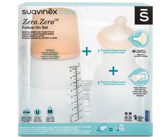 Бутылочка для кормления Suavinex набор антиколиковий ZERO.ZERO 270 мл (306423)