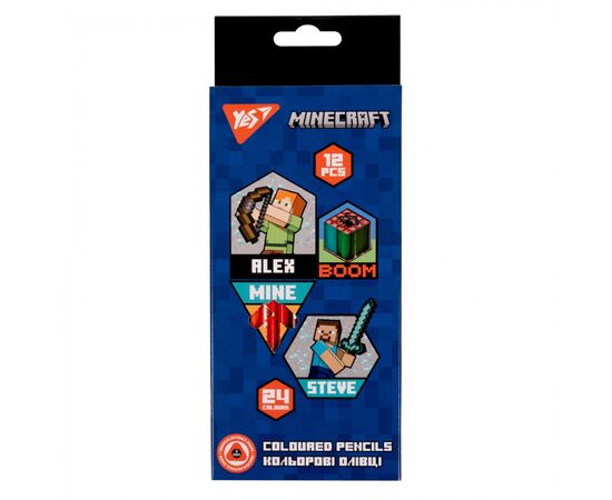 Олівці кольорові Yes Minecraft двосторонні 12 шт. 24 кол. (290702)