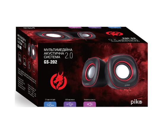 Акустична система Piko GS-202 USB Black-Red (1283126489457), зображення 2 Акустична система Piko GS-202 USB Black-Red (1283126489457), зображення 2