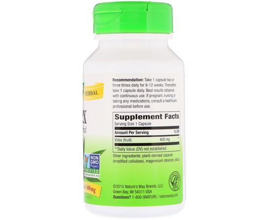 Травы Nature's Way Витекс, Vitex Fruit, 400 mg, 100 Капсул (NWY-11750), изображение 2 Травы Nature's Way Витекс, Vitex Fruit, 400 mg, 100 Капсул (NWY-11750), изображение 2