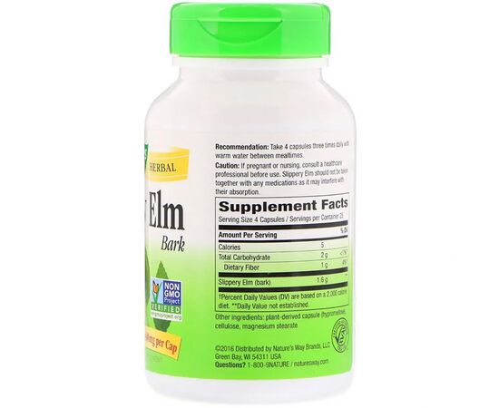 Травы Nature's Way Скользкий Вяз, Slippery Elm Bark, 400 мг 100 капсул (NWY-17100), изображение 2 Травы Nature's Way Скользкий Вяз, Slippery Elm Bark, 400 мг 100 капсул (NWY-17100), изображение 2
