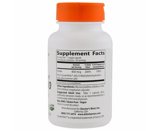Витамин Doctor's Best Полностью Активированный Фолат 800мкг, Quatrefolic, 60 геле (DRB-00458), изображение 2 Витамин Doctor's Best Полностью Активированный Фолат 800мкг, Quatrefolic, 60 геле (DRB-00458), изображение 2