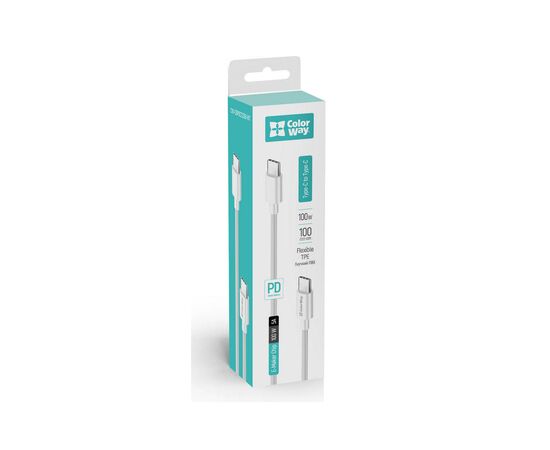 Дата кабель USB-C to USB-C 1.0m 5A 100W white ColorWay (CW-CBPDCC058-WT), изображение 6 Дата кабель USB-C to USB-C 1.0m 5A 100W white ColorWay (CW-CBPDCC058-WT), изображение 6