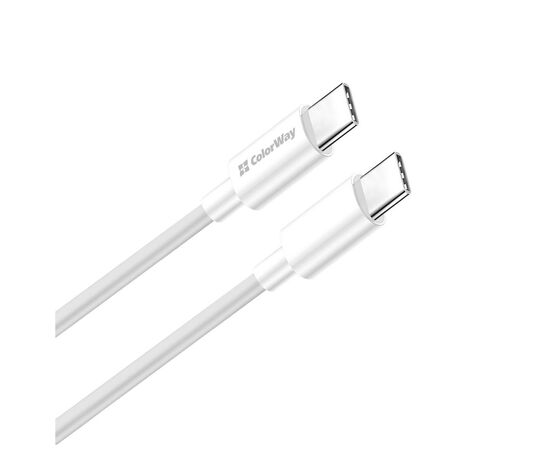 Дата кабель USB-C to USB-C 1.0m 3A 60W white ColorWay (CW-CBPDCC055-WT), изображение 2 Дата кабель USB-C to USB-C 1.0m 3A 60W white ColorWay (CW-CBPDCC055-WT), изображение 2