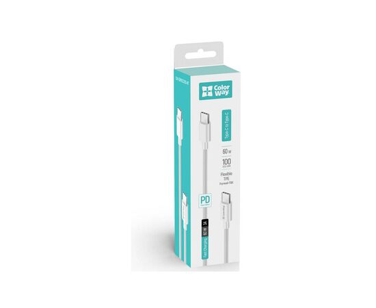 Дата кабель USB-C to USB-C 1.0m 3A 60W white ColorWay (CW-CBPDCC055-WT), изображение 6 Дата кабель USB-C to USB-C 1.0m 3A 60W white ColorWay (CW-CBPDCC055-WT), изображение 6