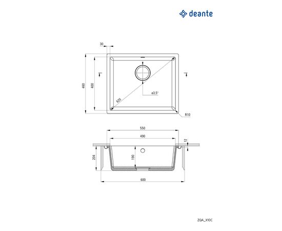 Мойка кухонная Deante Corda (ZQA T10C), изображение 2 Мойка кухонная Deante Corda (ZQA T10C), изображение 2