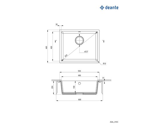 Мойка кухонная Deante Corda (ZQA A10C), изображение 2 Мойка кухонная Deante Corda (ZQA A10C), изображение 2