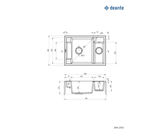 Мойка кухонная Deante Magnetic (ZRM A503), изображение 2 Мойка кухонная Deante Magnetic (ZRM A503), изображение 2