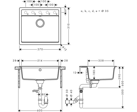 Мойка кухонная Hansgrohe S520-F510 (43359170), изображение 4 Мойка кухонная Hansgrohe S520-F510 (43359170), изображение 4
