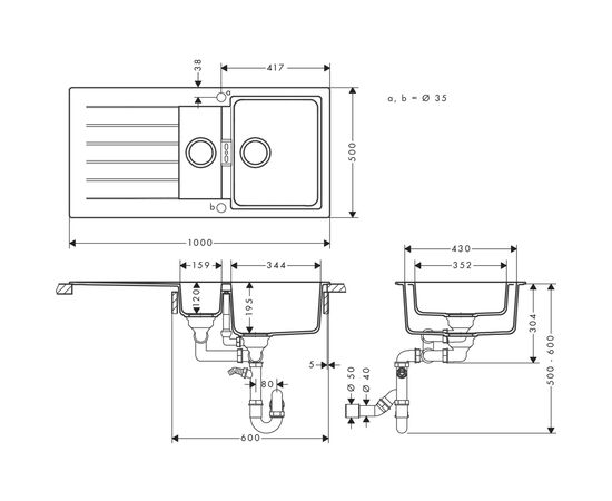 Мойка кухонная Hansgrohe S520-F530 (43357170), изображение 5 Мойка кухонная Hansgrohe S520-F530 (43357170), изображение 5