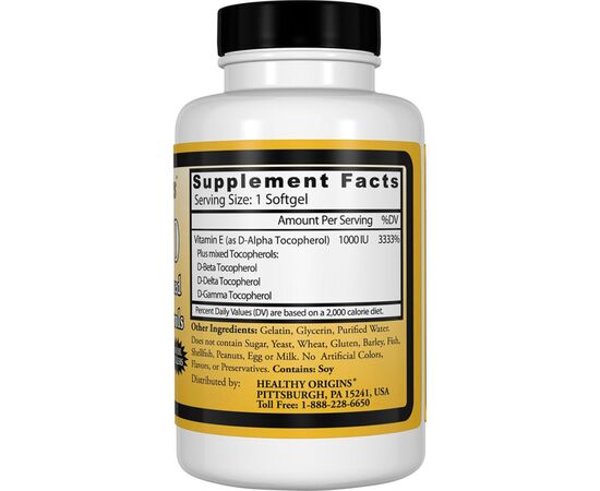 Вітамін Healthy Origins Вітамін Е 1000IU, 60 желатинових капсул (HO15149), зображення 2 Вітамін Healthy Origins Вітамін Е 1000IU, 60 желатинових капсул (HO15149), зображення 2