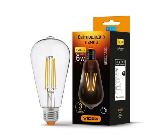 Лампочка Videx Filament ST64FD 6W E27 4100K 220V (VL-ST64FD-06274), изображение 2 Лампочка Videx Filament ST64FD 6W E27 4100K 220V (VL-ST64FD-06274), изображение 2