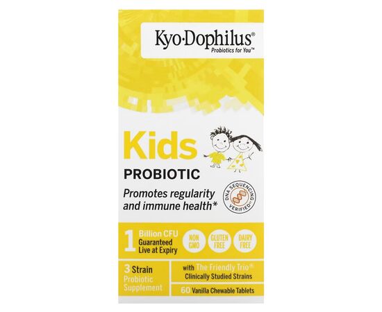 Витаминно-минеральный комплекс Kyolic Пробиотик для детей, вкус ванили, Kids Probiotic, 60 жевательн (WAK-60132)