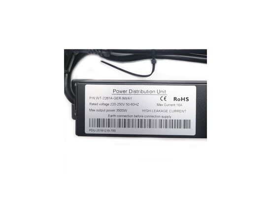 Силовий блок Eserver 19" 9 розеток, кабель 1.8м, алюм. корпус PDU 220В, 16А (WT-2261A-GER-9WAY), зображення 5 Силовий блок Eserver 19" 9 розеток, кабель 1.8м, алюм. корпус PDU 220В, 16А (WT-2261A-GER-9WAY), зображення 5