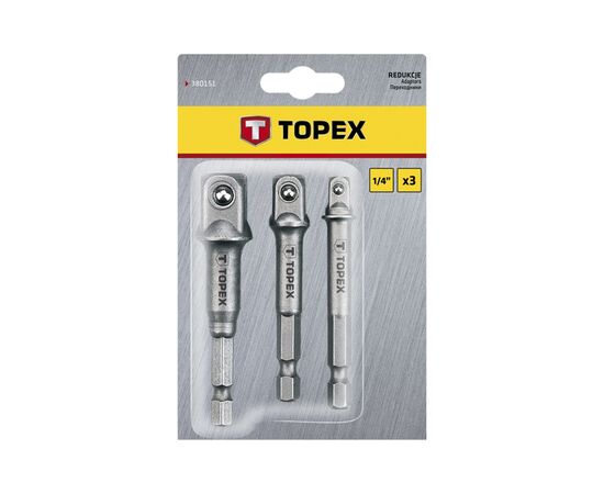 Адаптер для инструмента Topex для торцевых головок, набор 1/2,1/4,3/8 (38D151), изображение 2 Адаптер для инструмента Topex для торцевых головок, набор 1/2,1/4,3/8 (38D151), изображение 2