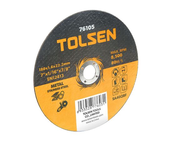 Круг отрезной Tolsen отрезной по металлу/нержавейке 180х1.6*22.2мм (76105)