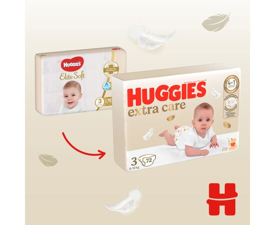 Подгузники Huggies Extra Care 3 (6-10 кг) 72шт (5029053578095), изображение 4 Подгузники Huggies Extra Care 3 (6-10 кг) 72шт (5029053578095), изображение 4