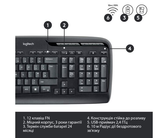 Комплект Logitech Wireless Desktop MK330 (920-003995), зображення 8 Комплект Logitech Wireless Desktop MK330 (920-003995), зображення 8