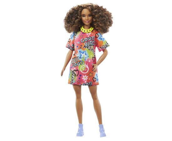 Кукла Barbie Fashionistas в ярком платье-футболке (HPF77), изображение 2 Кукла Barbie Fashionistas в ярком платье-футболке (HPF77), изображение 2