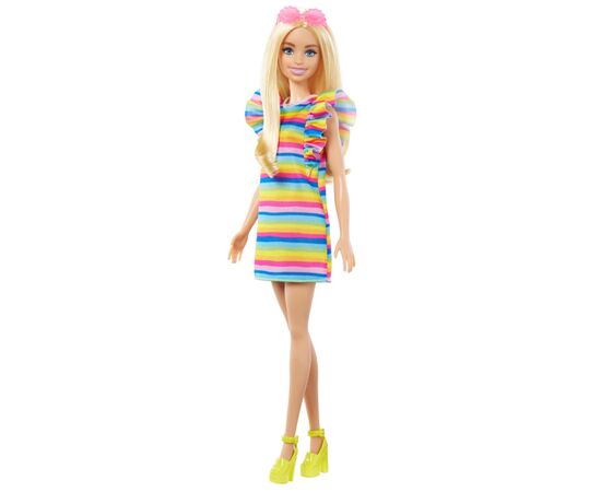 Кукла Barbie Fashionistas с брекетами в полосатом платье (HPF73)