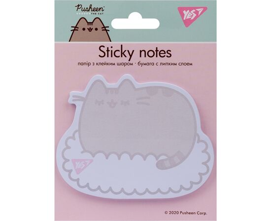 Папір для нотаток Yes з клейким шаром фігурна PUSHEEN.Lazy Cat, 40 аркушів (170275)