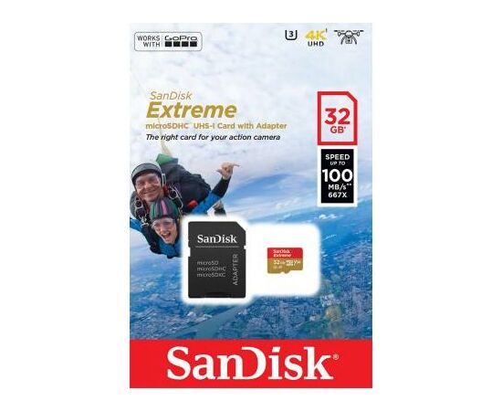 Карта памяти SanDisk 32GB microSD class 10 V30 A1 UHS-I U3 Extreme Action (SDSQXAF-032G-GN6AA), изображение 3 Карта памяти SanDisk 32GB microSD class 10 V30 A1 UHS-I U3 Extreme Action (SDSQXAF-032G-GN6AA), изображение 3