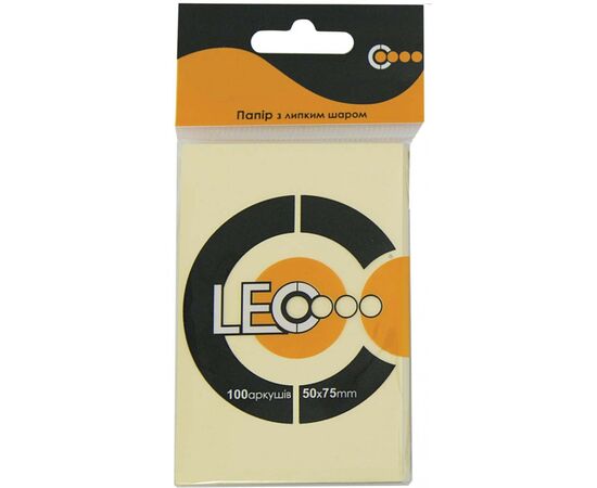 Папір для нотаток Leo з липким шаром 75х 50мм, жовтий 100 шт (140099), зображення 2 Папір для нотаток Leo з липким шаром 75х 50мм, жовтий 100 шт (140099), зображення 2