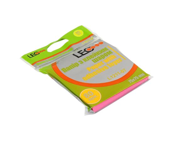 Бумага для заметок Leo с липким слоем 75х77мм, неон розовый 80 шт (170143), изображение 2 Бумага для заметок Leo с липким слоем 75х77мм, неон розовый 80 шт (170143), изображение 2
