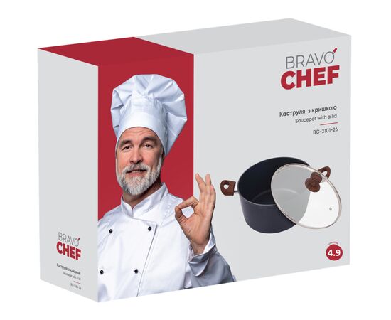 Кастрюля Bravo Chef Класична 4.9 л (BC-2101-26), изображение 6 Кастрюля Bravo Chef Класична 4.9 л (BC-2101-26), изображение 6