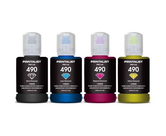 Чорнило Printalist Canon GI-490 для G3400 4х140г BP/C/M/Y SET Pigm/Water. (PL490SET4)