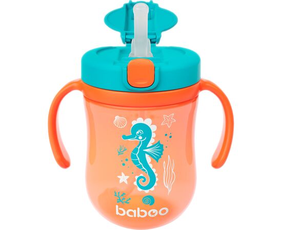 Поильник-непроливайка Baboo Sea Life с гравитационным шариком, 300 мл, 9+ мес, оранжевая (8-132)
