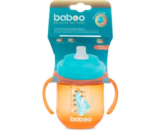 Поильник-непроливайка Baboo с силиконовым носиком, 200 мл, 6+ мес (Sea Life / оранжевая) (8-130), изображение 4 Поильник-непроливайка Baboo с силиконовым носиком, 200 мл, 6+ мес (Sea Life / оранжевая) (8-130), изображение 4