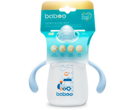 Поильник-непроливайка Baboo с силиконовым носиком, 260 мл, 6+ мес (Transporti / голубая) (8-121), изображение 5 Поильник-непроливайка Baboo с силиконовым носиком, 260 мл, 6+ мес (Transporti / голубая) (8-121), изображение 5