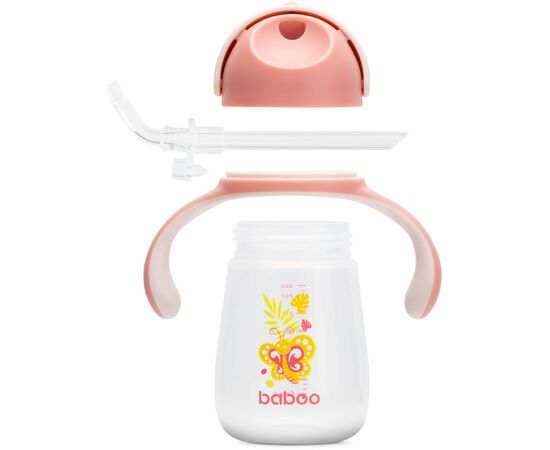 Поильник-непроливайка Baboo с силиконовой соломинкой, 260 мл, 9+ (Butterfly/розовая) (8-123), изображение 4