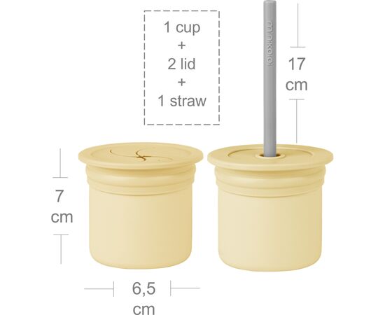 Поильник-непроливайка MinikOiOi Sip+Snack (Mellow Yellow/Powder Grey) (101100103), изображение 2 Поильник-непроливайка MinikOiOi Sip+Snack (Mellow Yellow/Powder Grey) (101100103), изображение 2