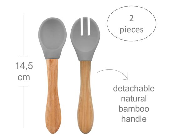 Набор детской посуды MinikOiOi Dig In - Powder Grey ложка и вилка силиконовые (101060057), изображение 2