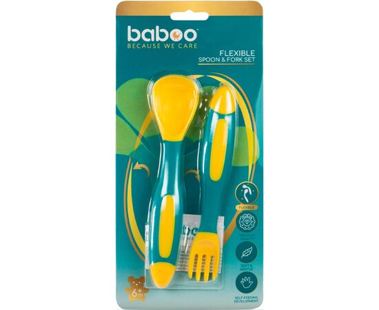 Набор детской посуды Baboo гибких ложек и вилок, бирюза, 6+ мес (10-037), изображение 6 Набор детской посуды Baboo гибких ложек и вилок, бирюза, 6+ мес (10-037), изображение 6
