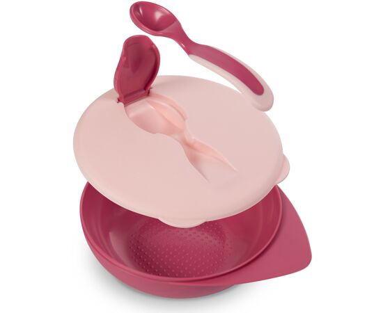Тарелка детская Baboo с крышкой и ложечкой, от 6 месяцев (розовая) (9-027), изображение 2 Тарелка детская Baboo с крышкой и ложечкой, от 6 месяцев (розовая) (9-027), изображение 2