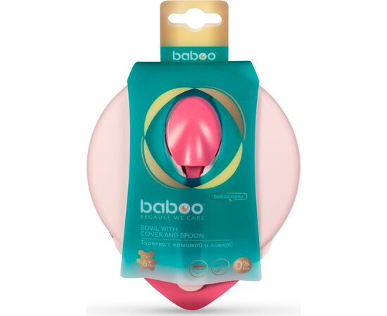 Тарелка детская Baboo с крышкой и ложечкой, от 6 месяцев (розовая) (9-027), изображение 4 Тарелка детская Baboo с крышкой и ложечкой, от 6 месяцев (розовая) (9-027), изображение 4
