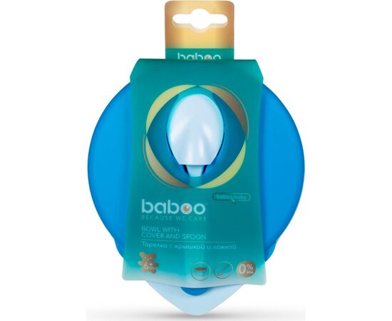 Тарелка детская Baboo с крышкой и ложечкой, от 6 месяцев (синяя) (9-029), изображение 4
