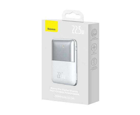 Батарея универсальная Baseus Pro 20000mAh, 22.5W, White, with USB-A - USB-C 3A 0.3m cable (PPBD040302), изображение 7 Батарея универсальная Baseus Pro 20000mAh, 22.5W, White, with USB-A - USB-C 3A 0.3m cable (PPBD040302), изображение 7