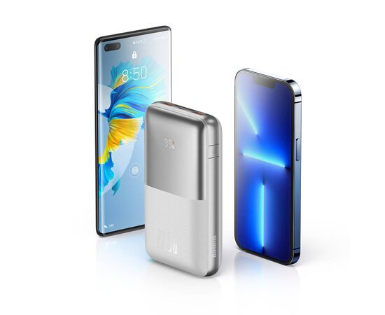 Батарея универсальная Baseus Pro 20000mAh, 22.5W, White, with USB-A - USB-C 3A 0.3m cable (PPBD040302), изображение 8 Батарея универсальная Baseus Pro 20000mAh, 22.5W, White, with USB-A - USB-C 3A 0.3m cable (PPBD040302), изображение 8