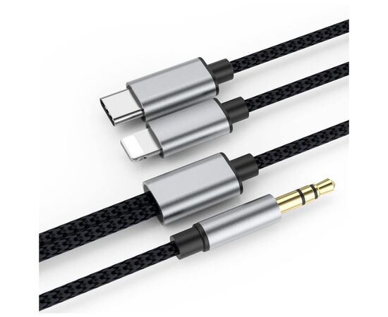 Кабель мультимедийный MH-232 AUX 3.5mm - USB Type-C - Lightning XoKo (XK-MH-232), изображение 2 Кабель мультимедийный MH-232 AUX 3.5mm - USB Type-C - Lightning XoKo (XK-MH-232), изображение 2