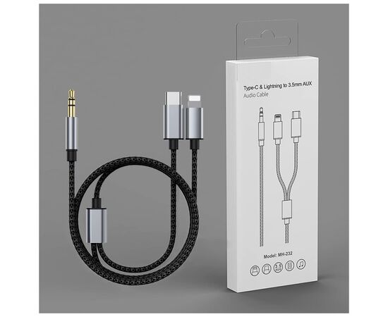 Кабель мультимедийный MH-232 AUX 3.5mm - USB Type-C - Lightning XoKo (XK-MH-232), изображение 3 Кабель мультимедийный MH-232 AUX 3.5mm - USB Type-C - Lightning XoKo (XK-MH-232), изображение 3