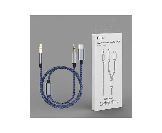Кабель мультимедийный AUX MH-270 jack - jack 3.5mm-Type-C 1.2m blue XoKo (XK-MH-270), изображение 3 Кабель мультимедийный AUX MH-270 jack - jack 3.5mm-Type-C 1.2m blue XoKo (XK-MH-270), изображение 3